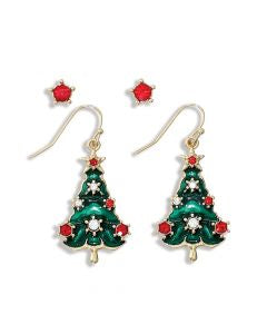 Christmas Tree & Red Crystal Duo Earrings