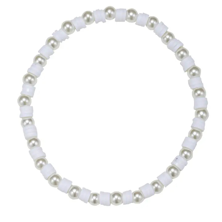 White Pearl Rubber Beaded Stretch Bracelet