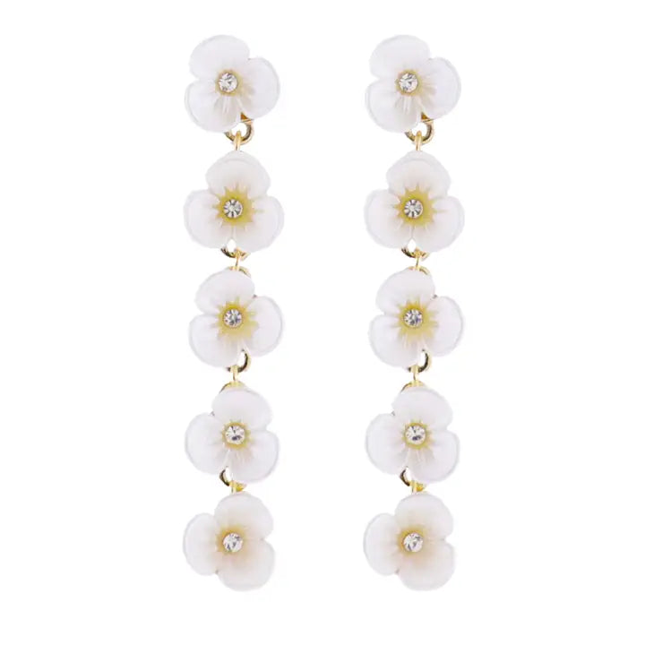 White, Gold, Clear Falling Flowers Earring