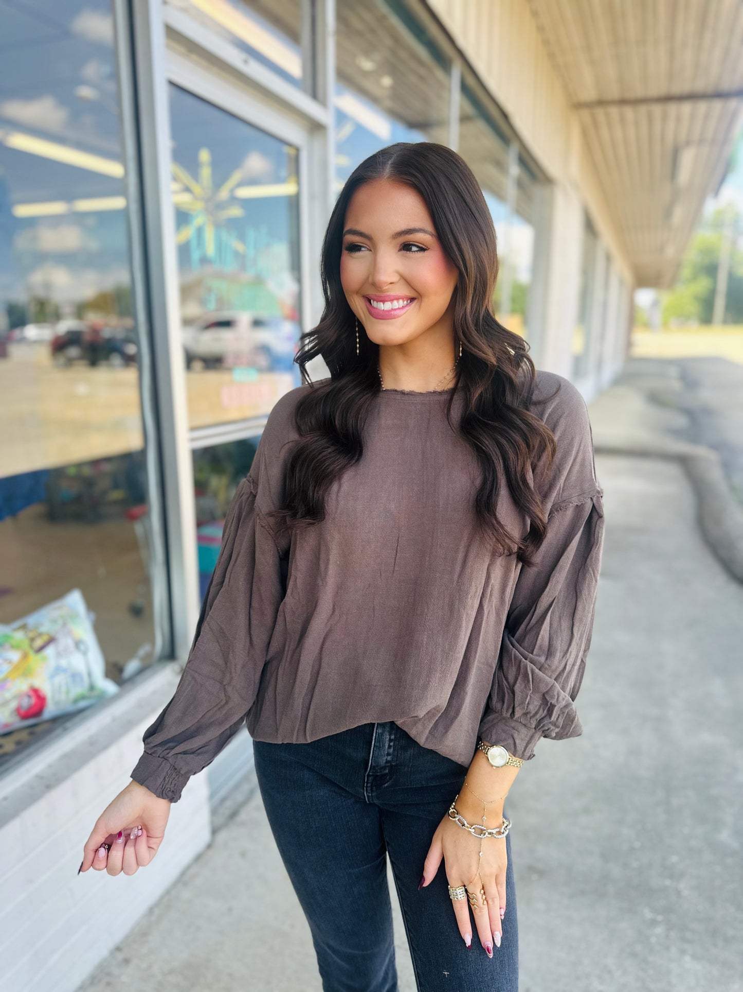 Ash Brown Long Sleeve Top