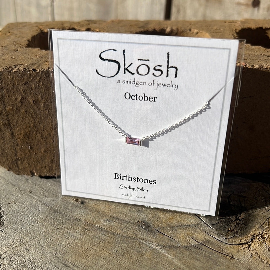 Silver Baguette Birthstone Necklace
