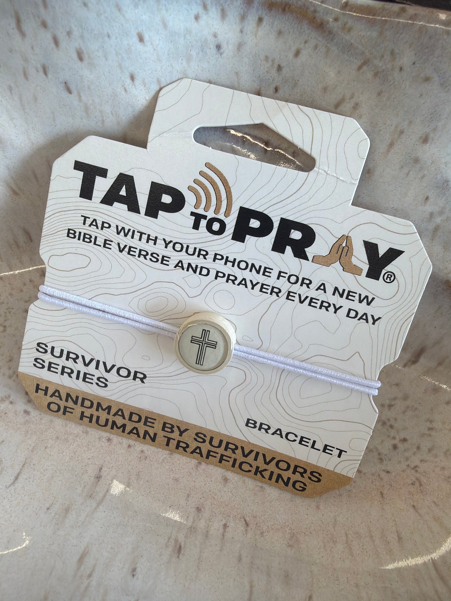 Tap to Pray - Bungee Bracelet - Vanilla + Cross