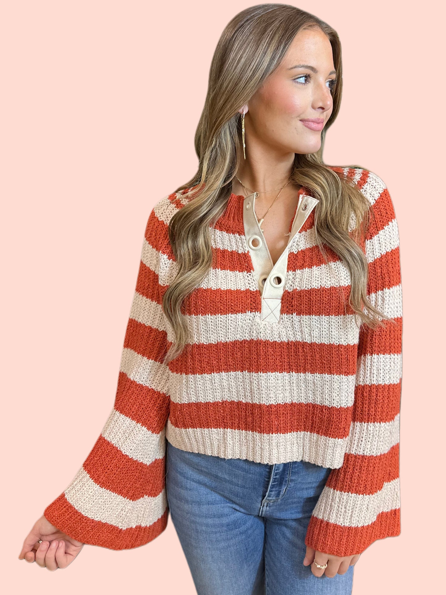 Striped Bell Sleeve Sweater Top