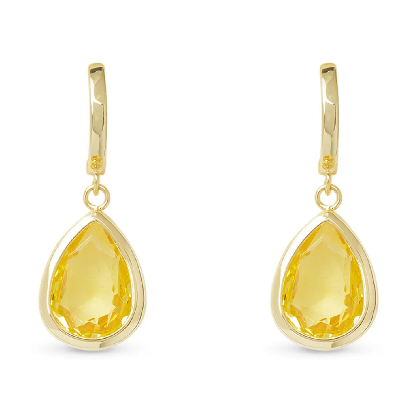 Gold Crystal Citrine Large Teardrop Earrings