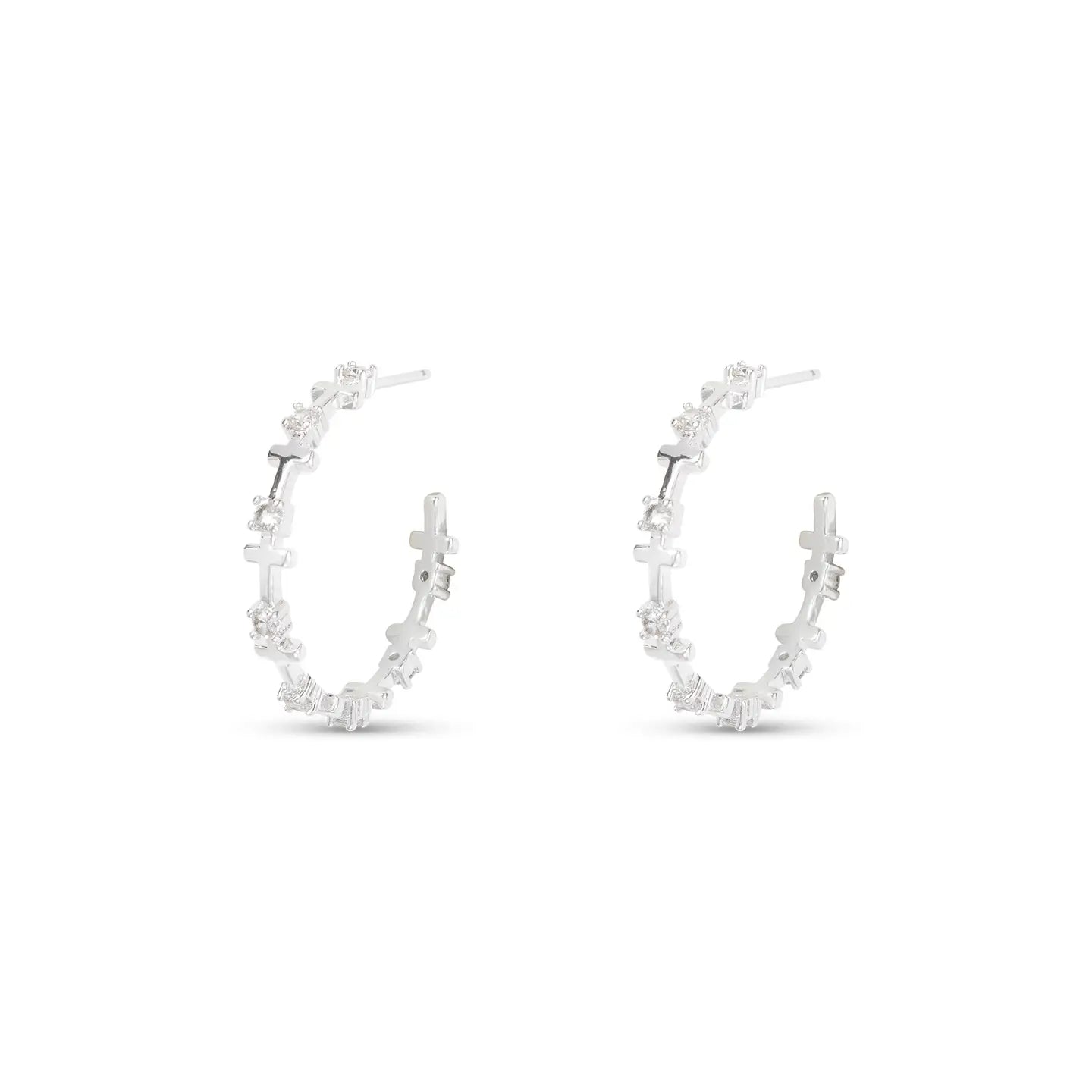 Silver Infinity Cross Hoop Earrings