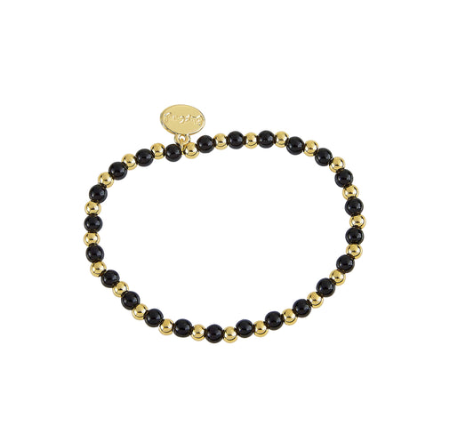 Glass Stone Black Bead & Water Resistant 4MM Gold Ball