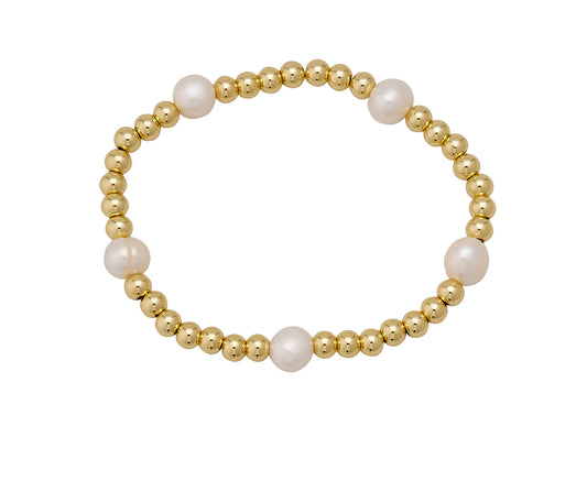6MM Water Resistant Gold Ball + Fresh Water Pearl Bracelet