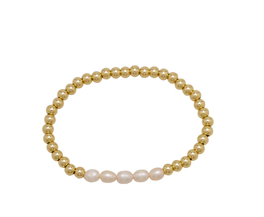 5MM Water Resistant Gold Ball + Natural Freshwater Pearl Bracelet