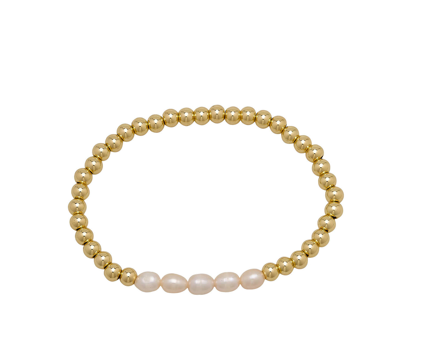 5MM Water Resistant Gold Ball + Natural Freshwater Pearl Bracelet