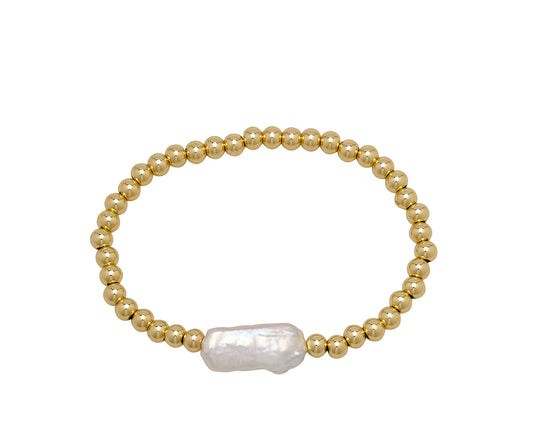 5MM Water Resistant 14KT Gold Ball + Fresh Water Pearl Bracelet
