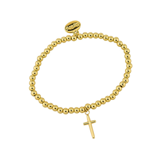 4MM Water Resistant Gold Ball + Cross Bracelet