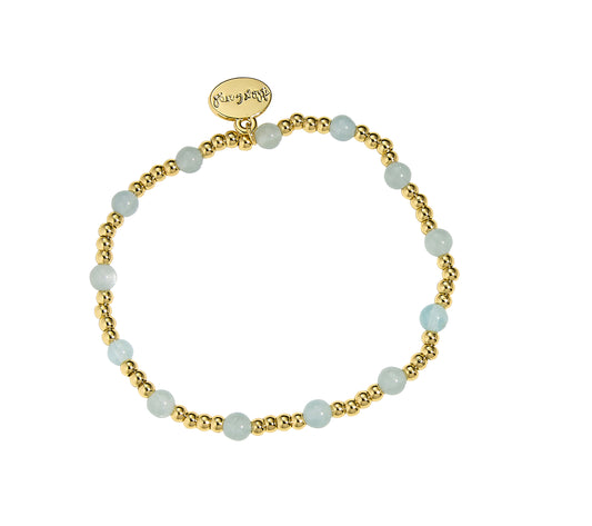 3MM Gold Ball W/ 4MM Aqua Marine Gemstone