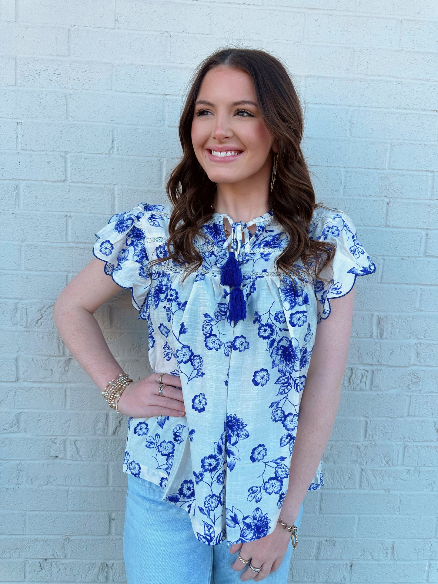 Blue Mix Floral Print Top