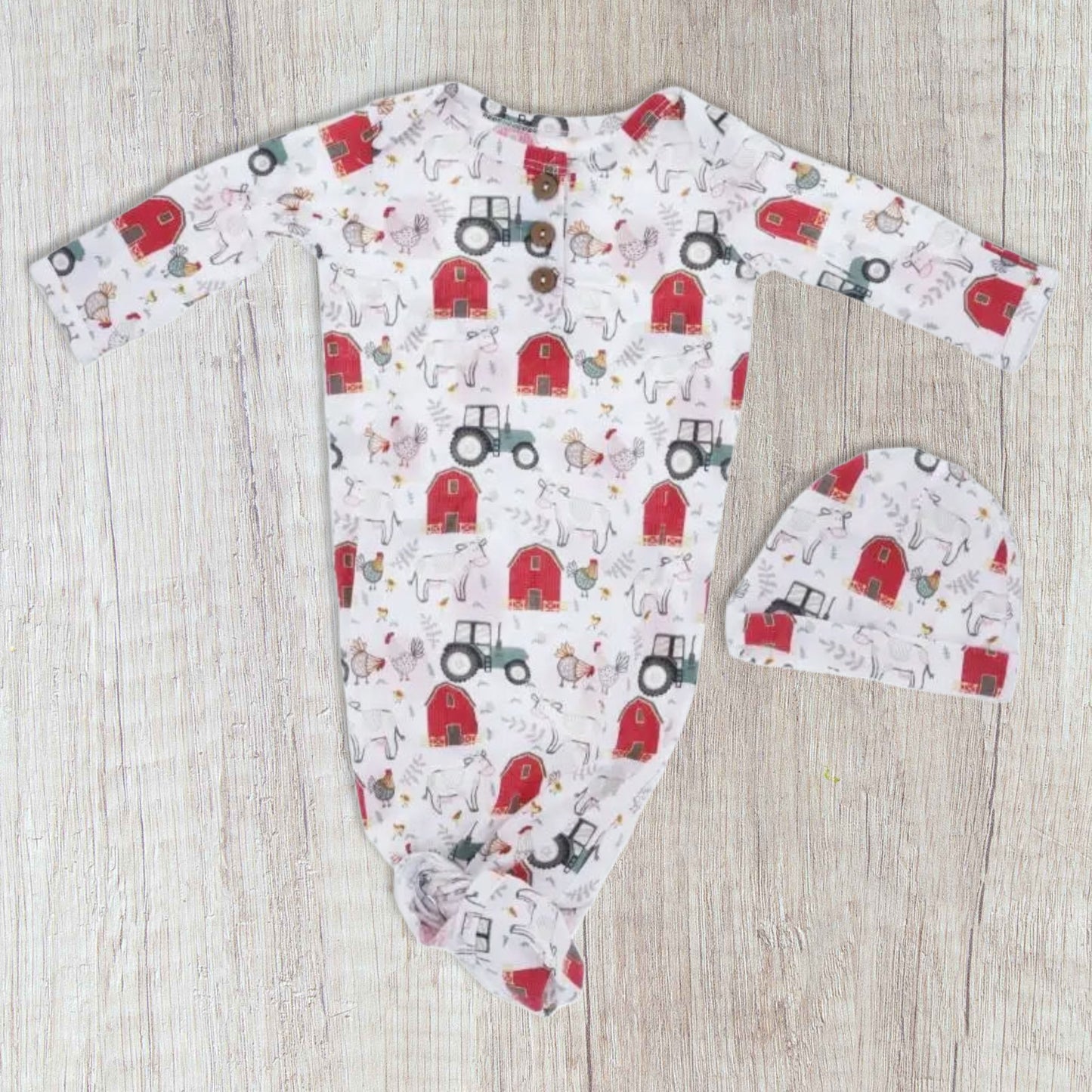 Down On The Farm Infant Gown & Beanie Set