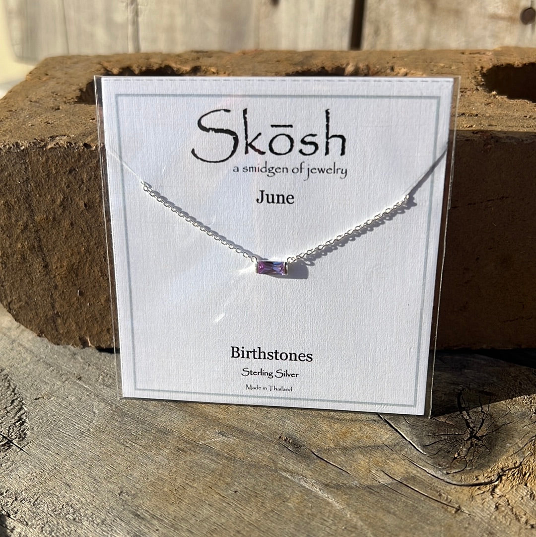 Silver Baguette Birthstone Necklace