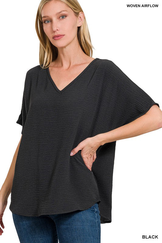 Airflow V-Neck Top - Black