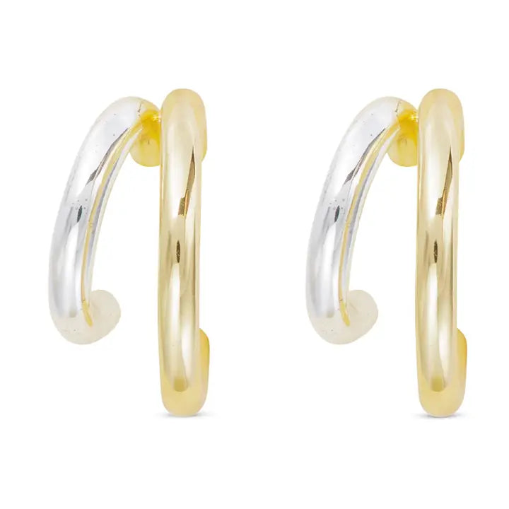 Gold and Silver Polished Double Hoop Earring