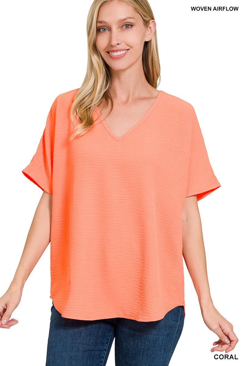 Airflow V-Neck Top - Coral