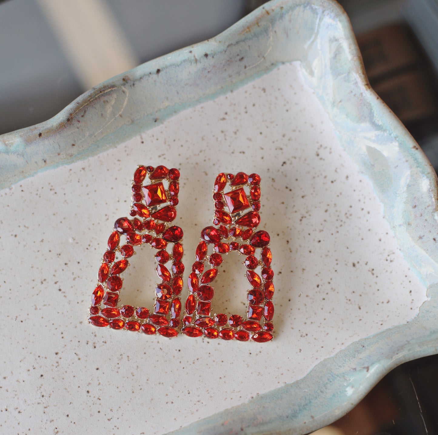 Squared Gem Dangle Earrings