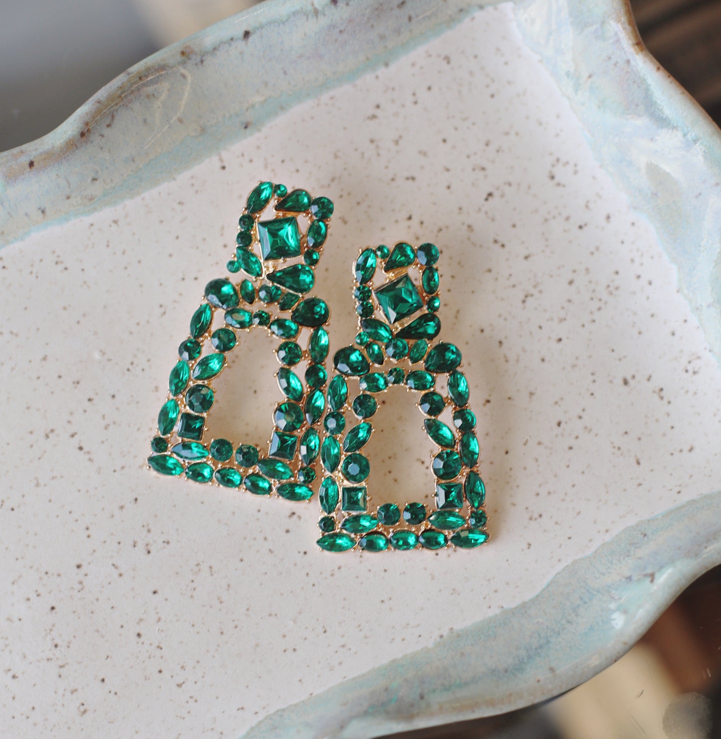Squared Gem Dangle Earrings