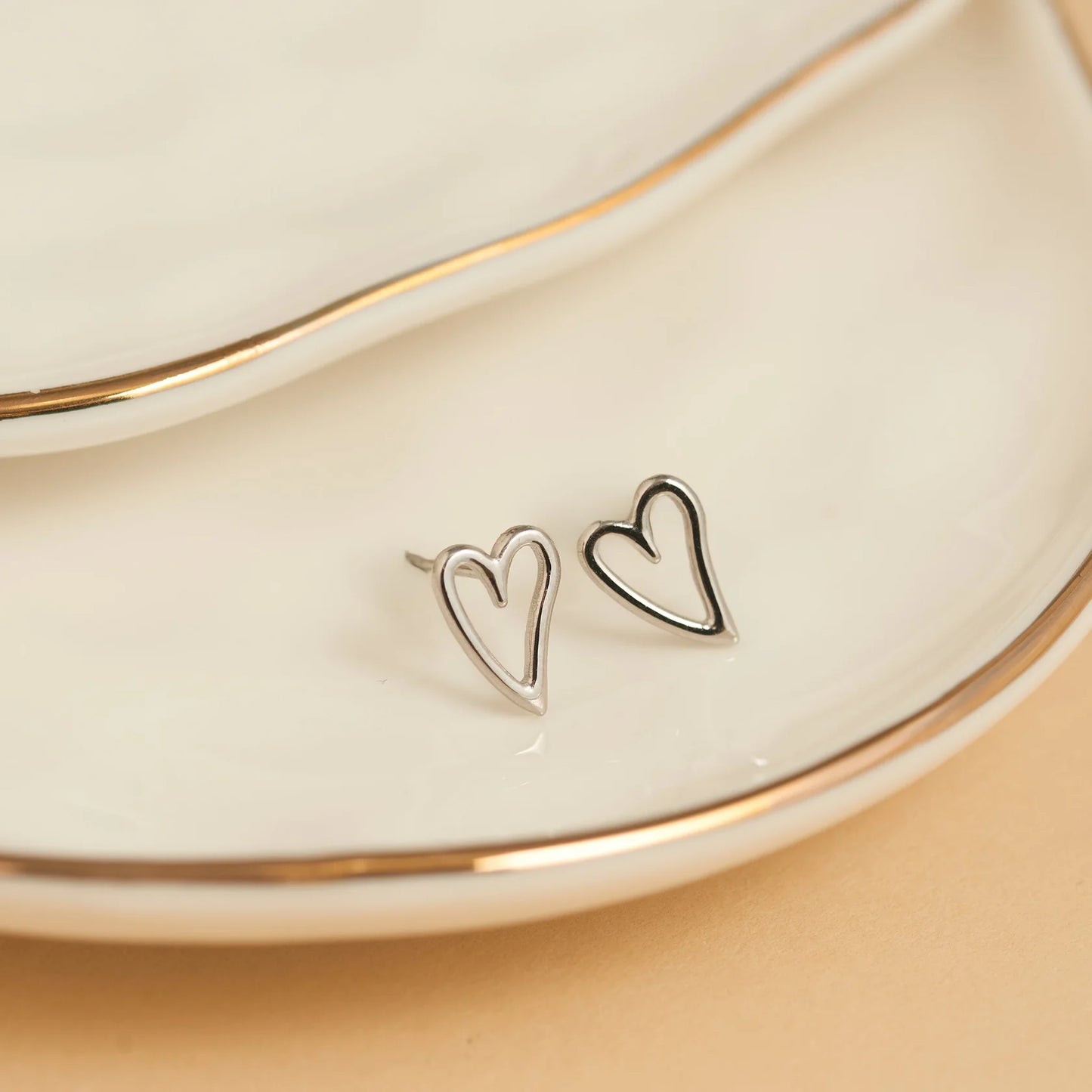 Silver Heart Outline Stud