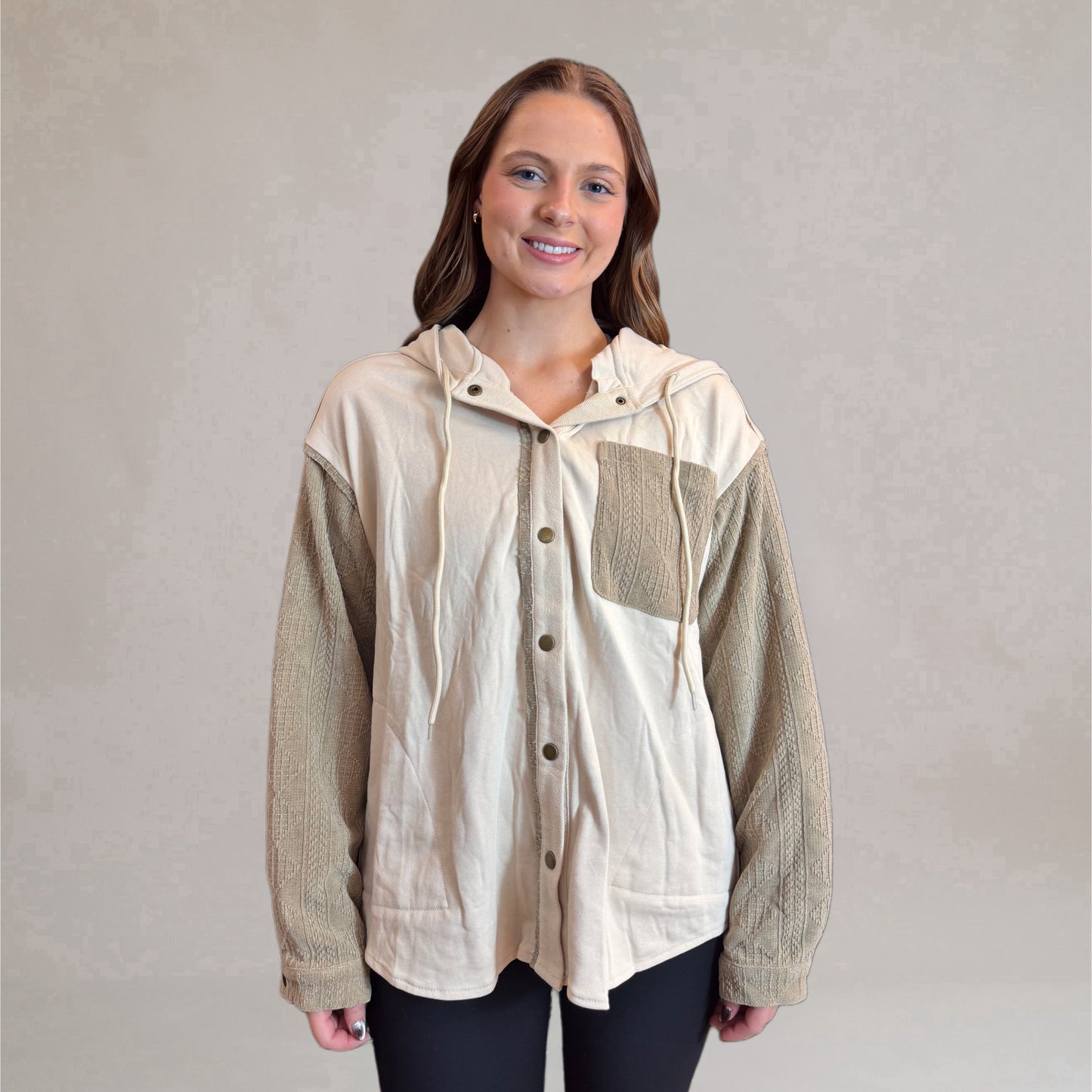Stone Button Down Hooded Blouse