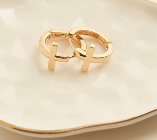 Cera Gold Hoop Cross Earrings
