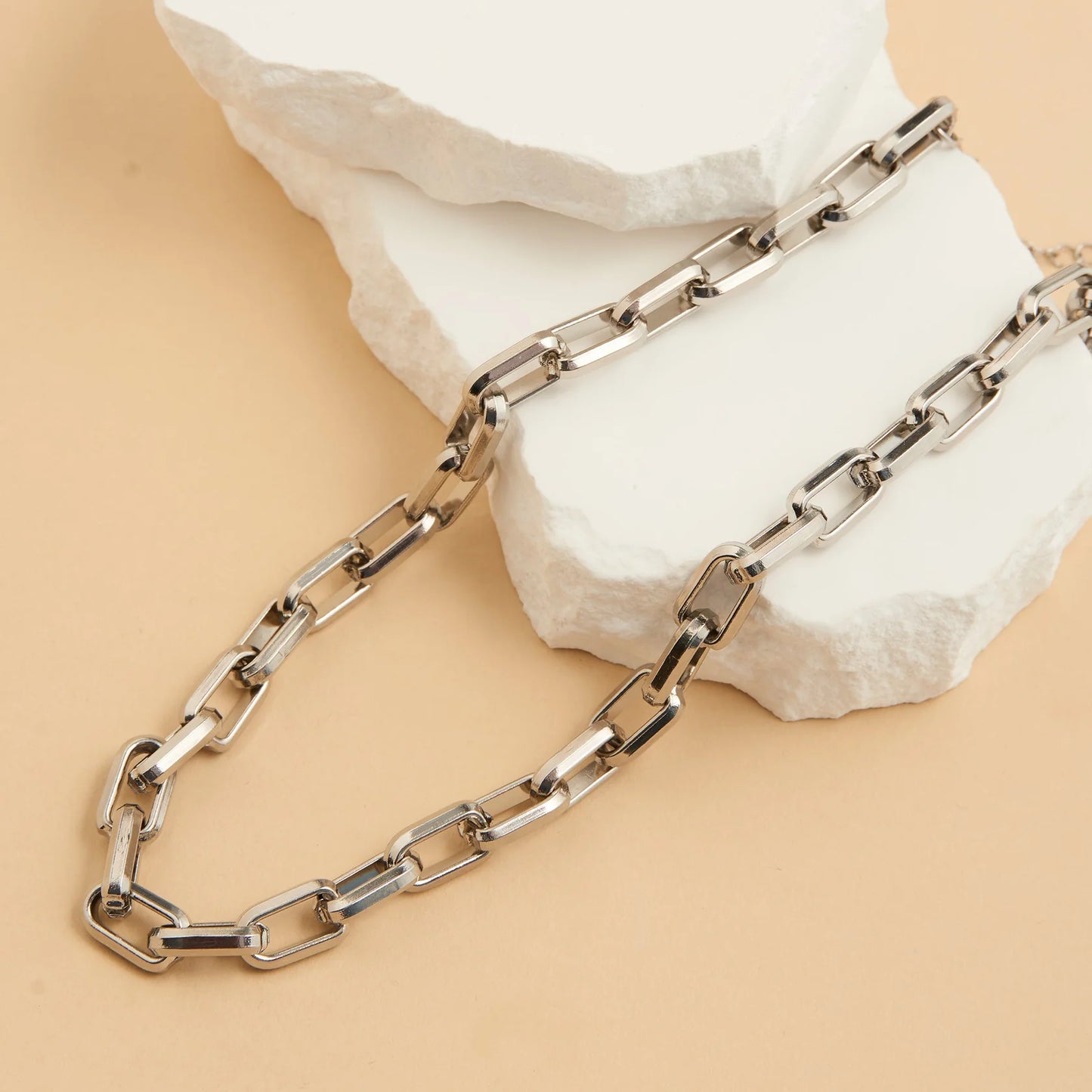 Silver Chunky Oval Link Necklace