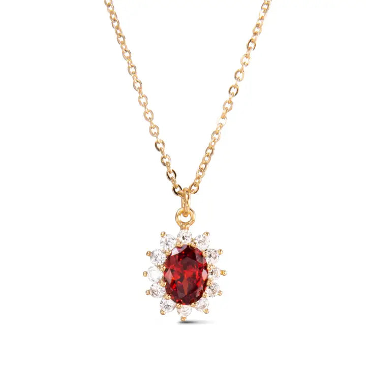 Gold Red Oval Necklace
