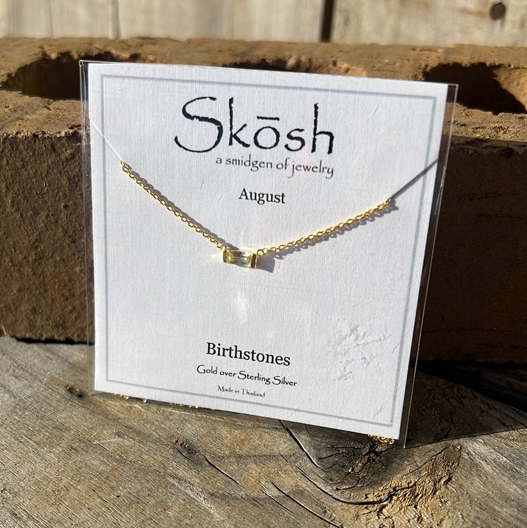 Gold Baguette Birthstone Necklace