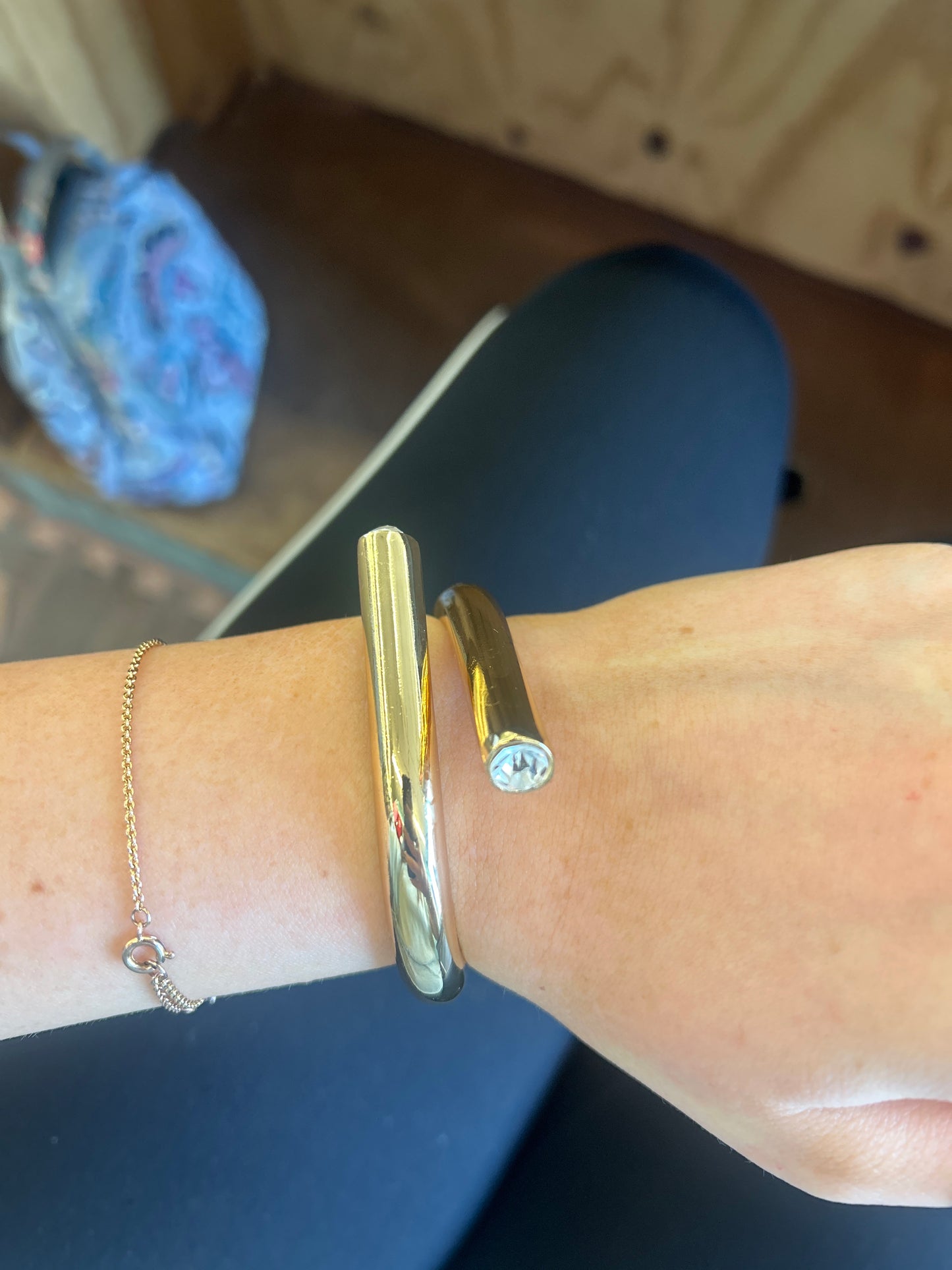 Gold Cross Over Crystal Cuff Bracelet