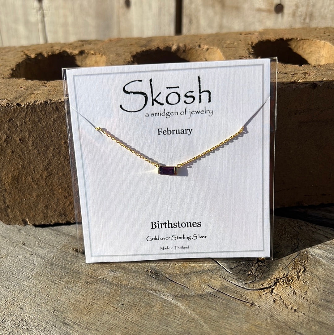 Gold Baguette Birthstone Necklace