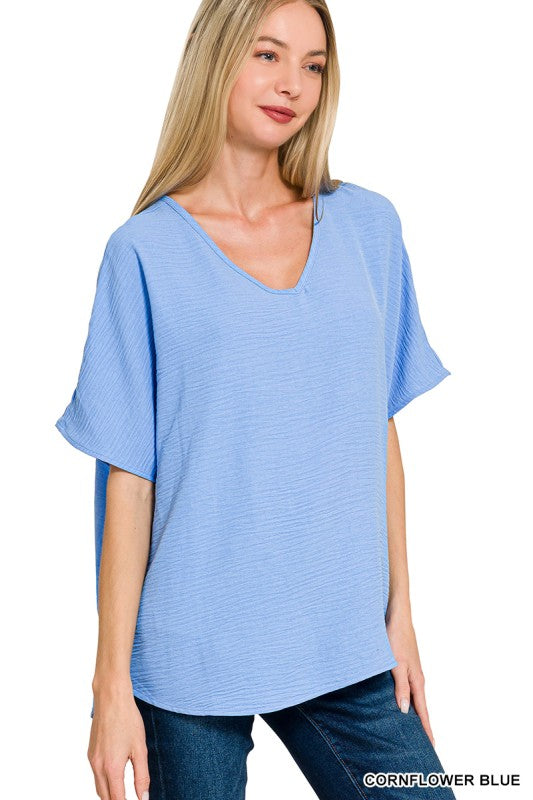 Airflow V-Neck Top - Cornflower Blue