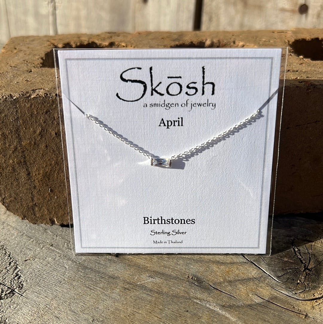 Silver Baguette Birthstone Necklace