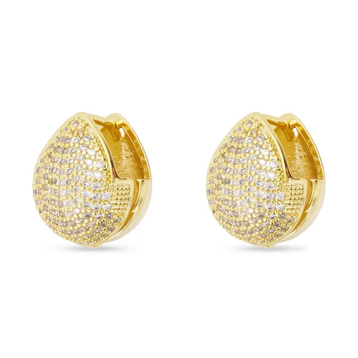Gold Pave Teardrop Huggie Earrings