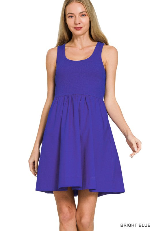 Knit & Woven Dress W/ Pockets - Bright Blue