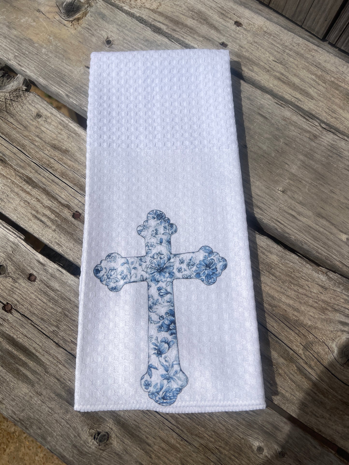 Blue Floral Cross Tea Towel