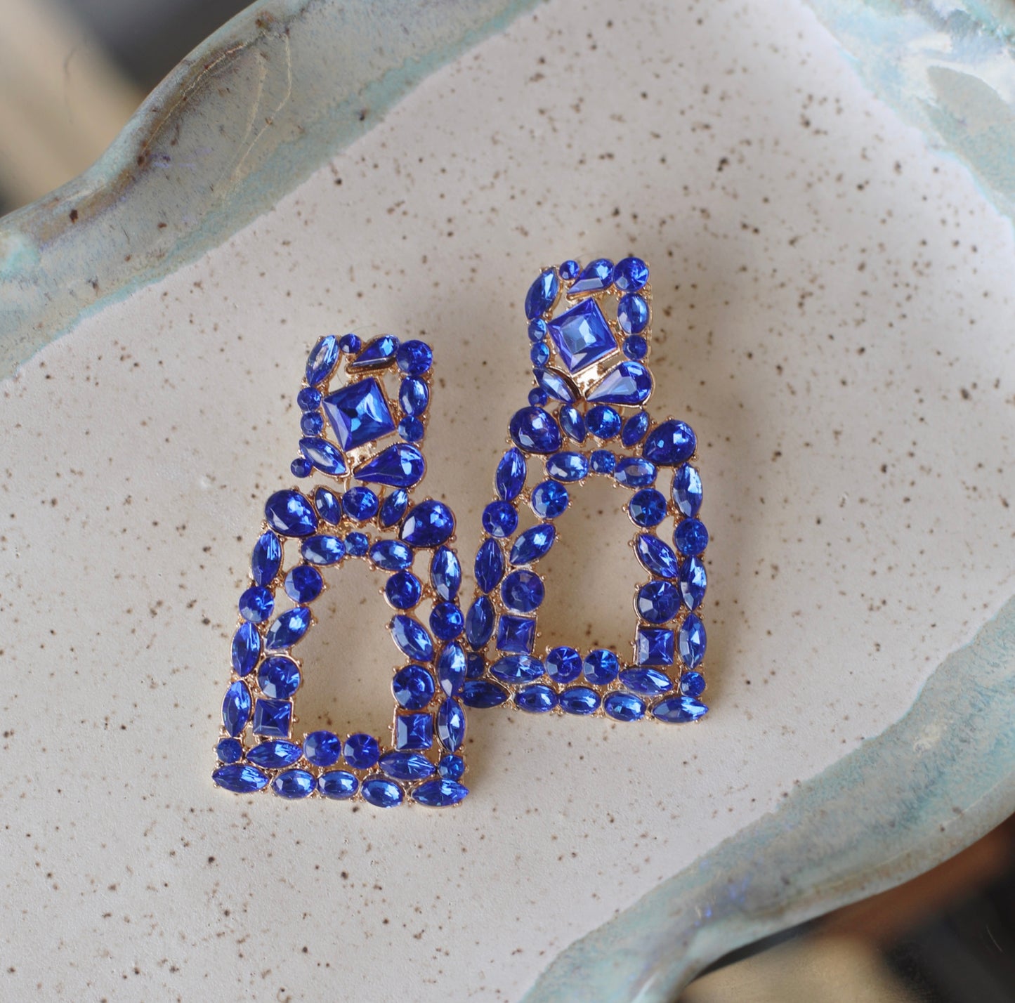 Squared Gem Dangle Earrings