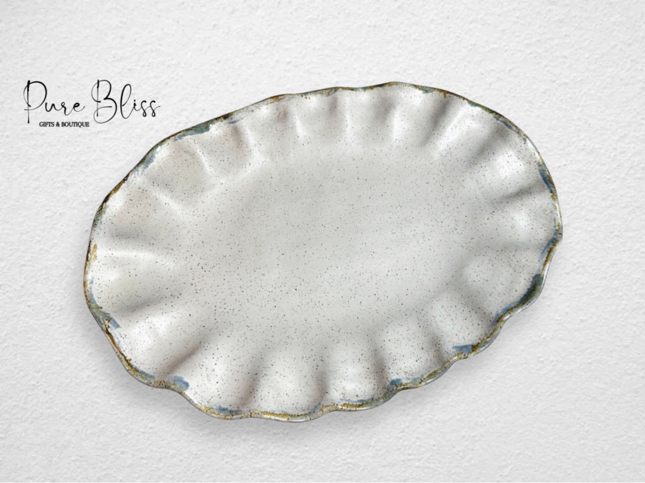 Fluttered Oval Platter Pottery Charming White