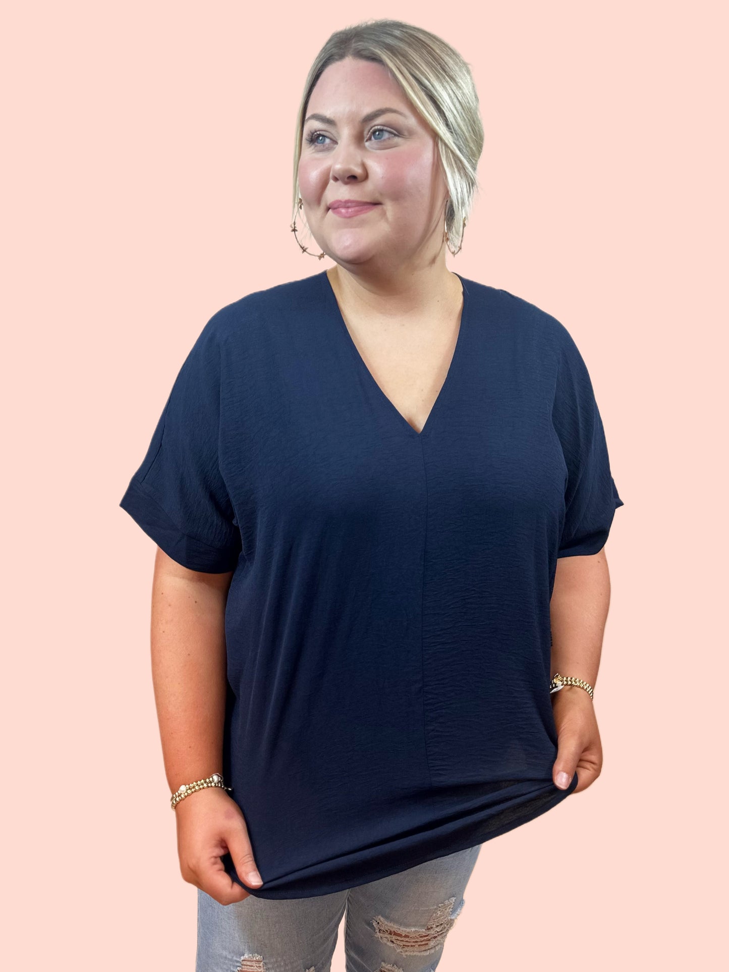 Navy V-Neck Curvy Top