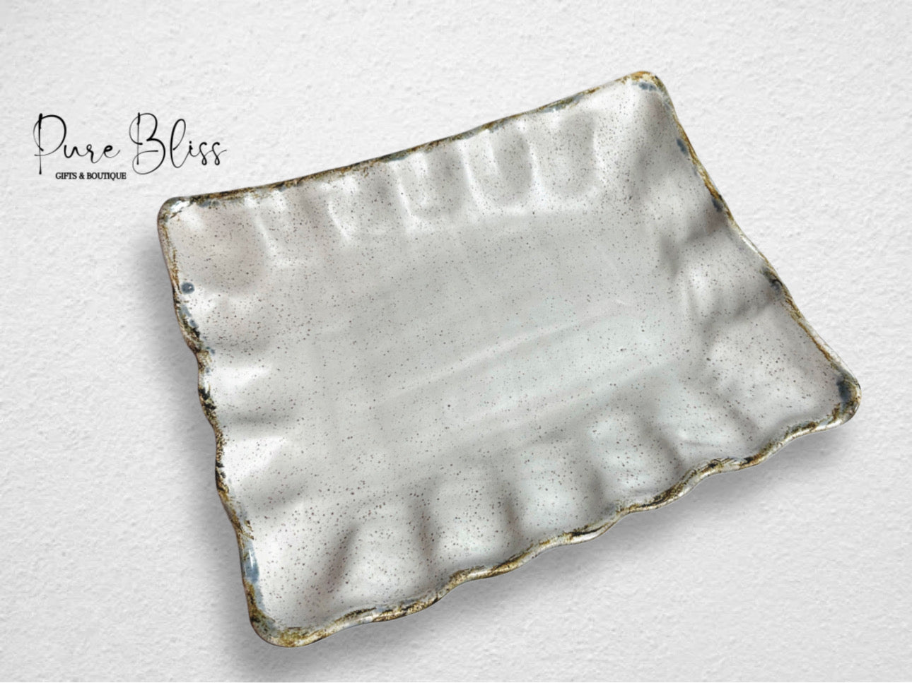 Fluttered Rectangle Tray Pottery Charming White