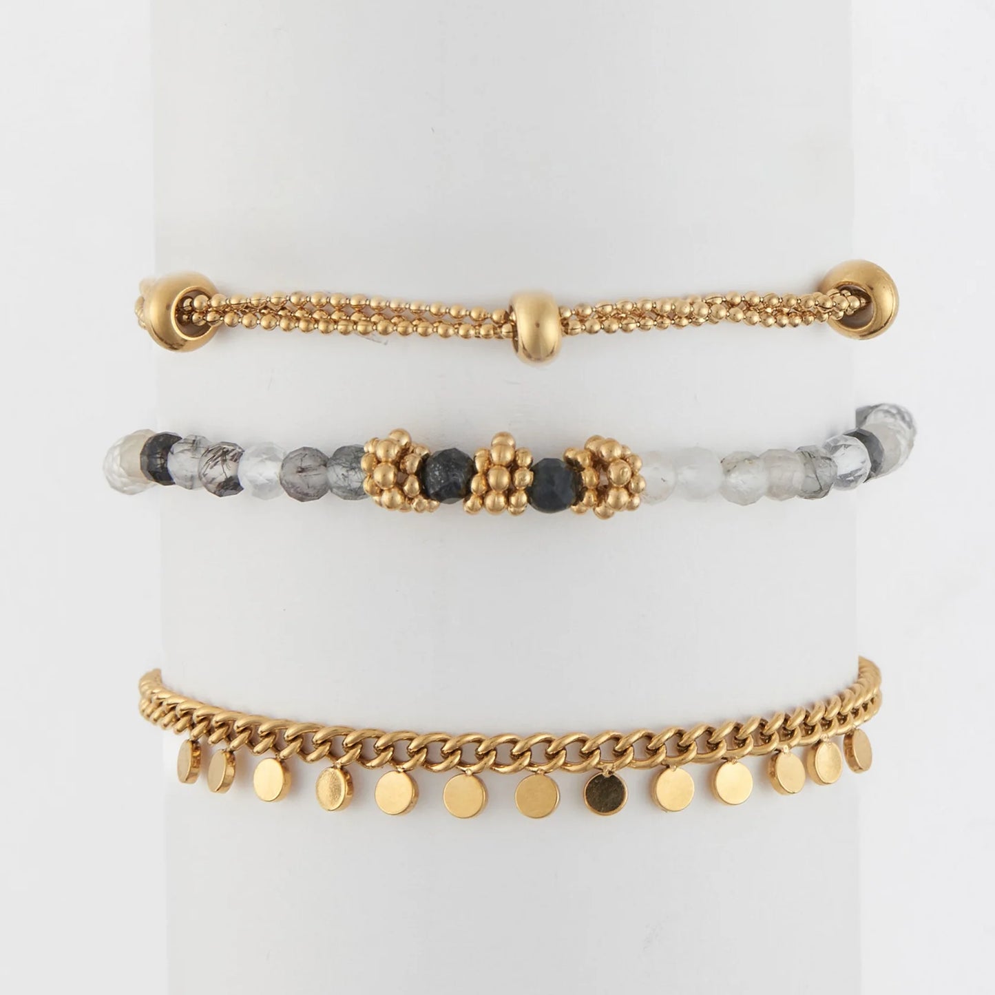 Gold Beaded Chain Bracelet Set
