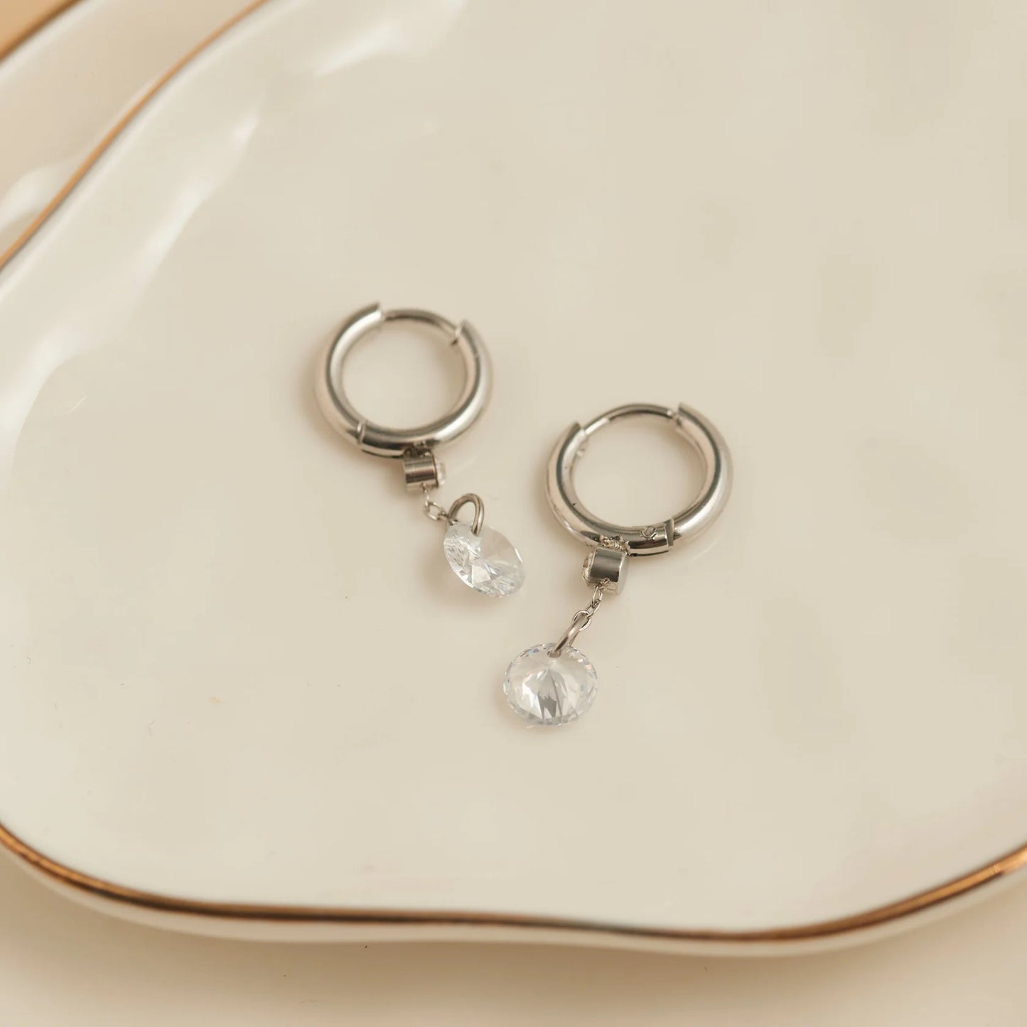 Silver Drop Huggie Hoop