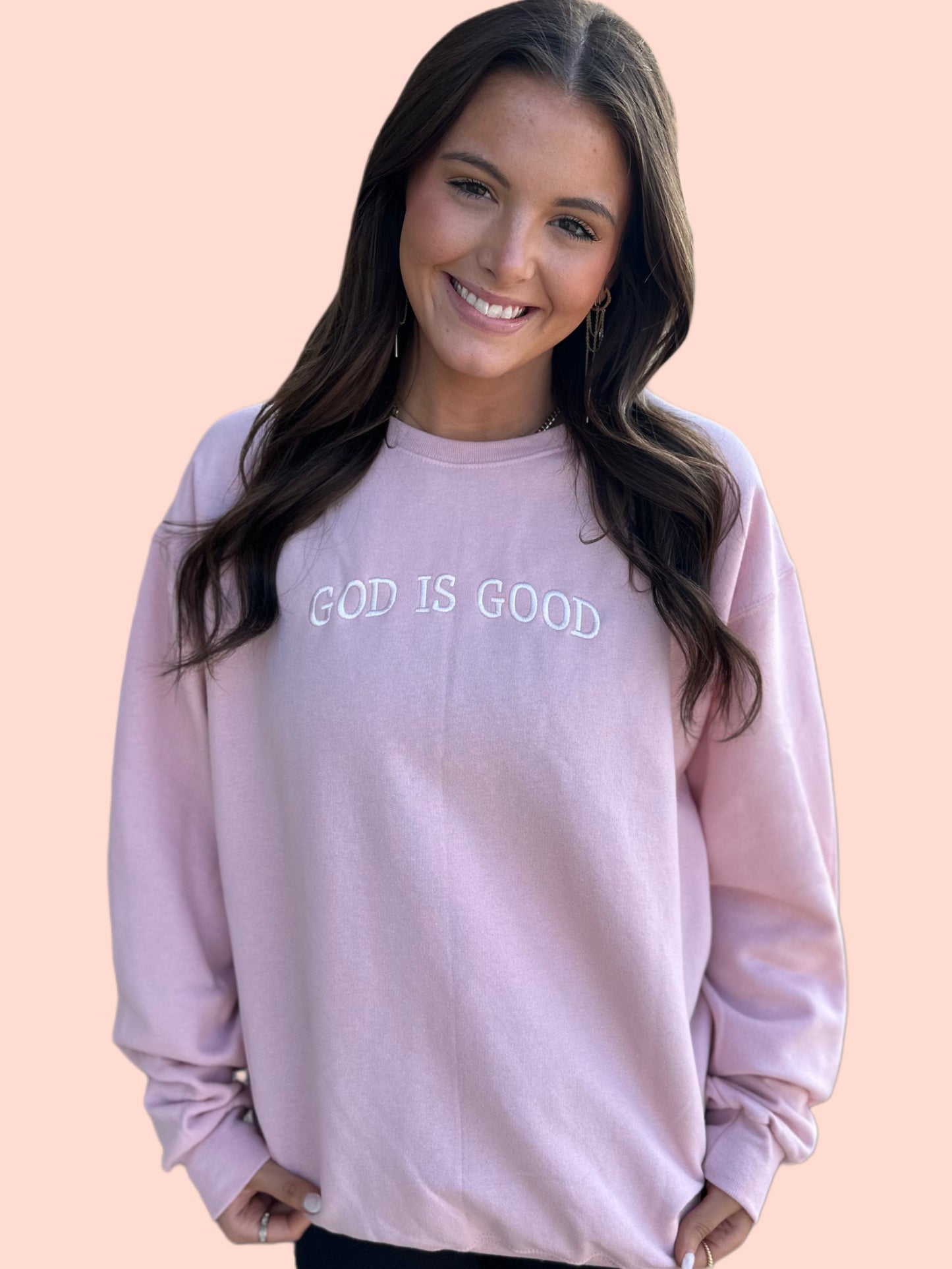 Embroidered GOD IS GOOD Dusty Pink Sweatshirt