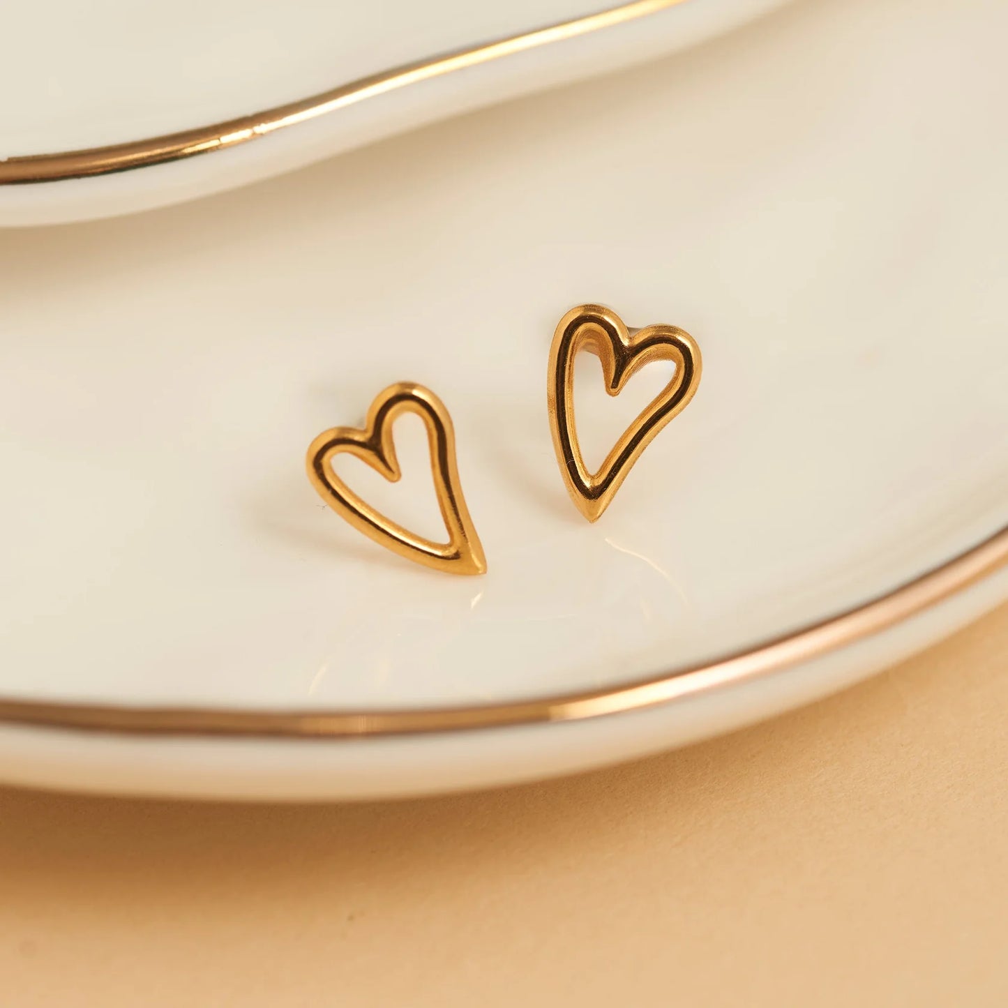 Gold Heart Outline Stud