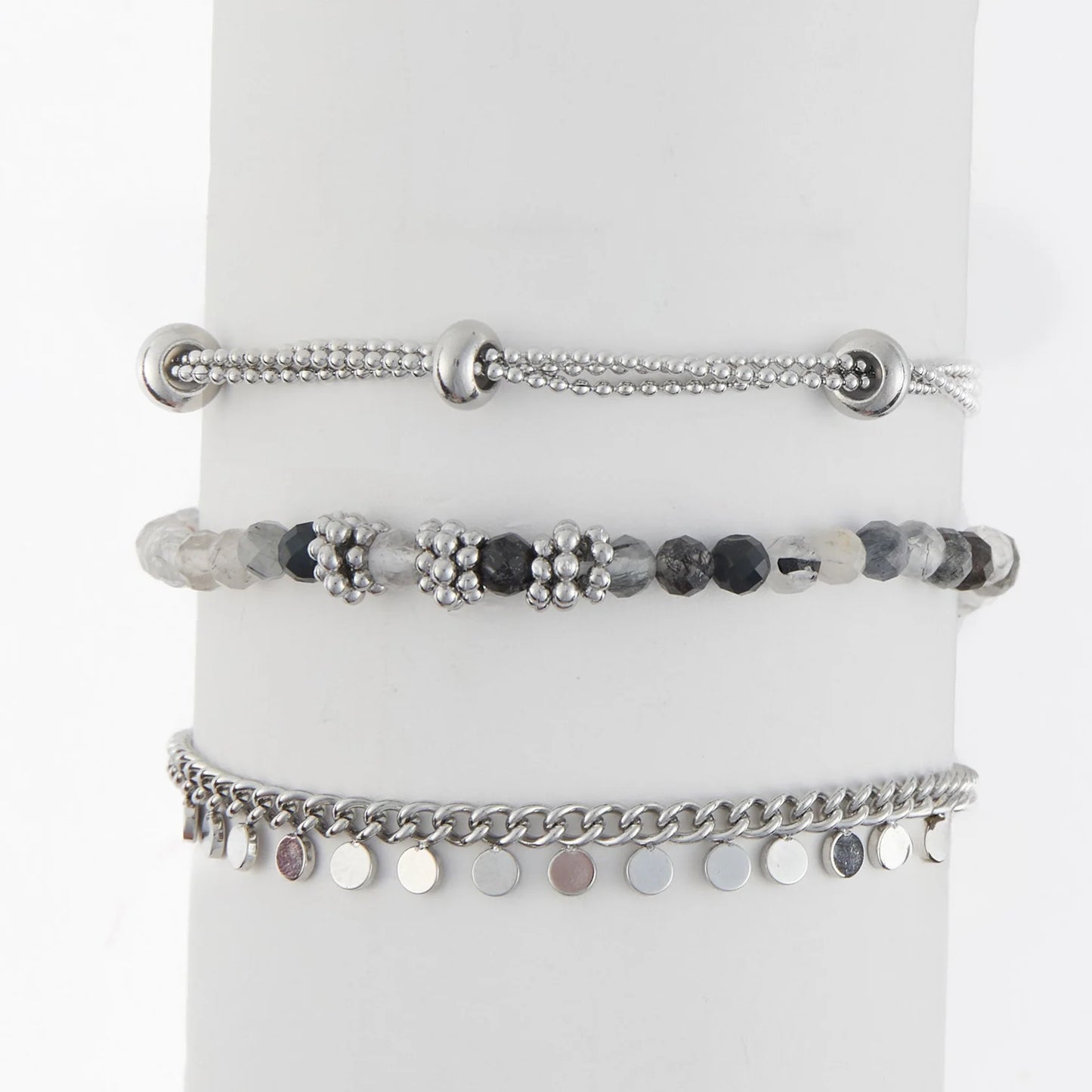 Silver Beaded Chain Bracelet Set