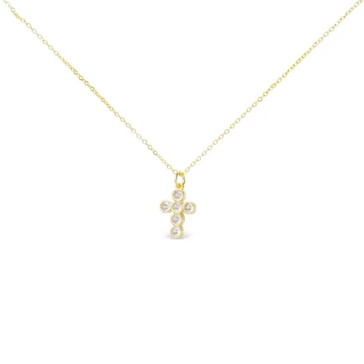 Gold Small Round Set Cross Necklace