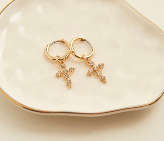 Cera Gold Pave Cross Earrings