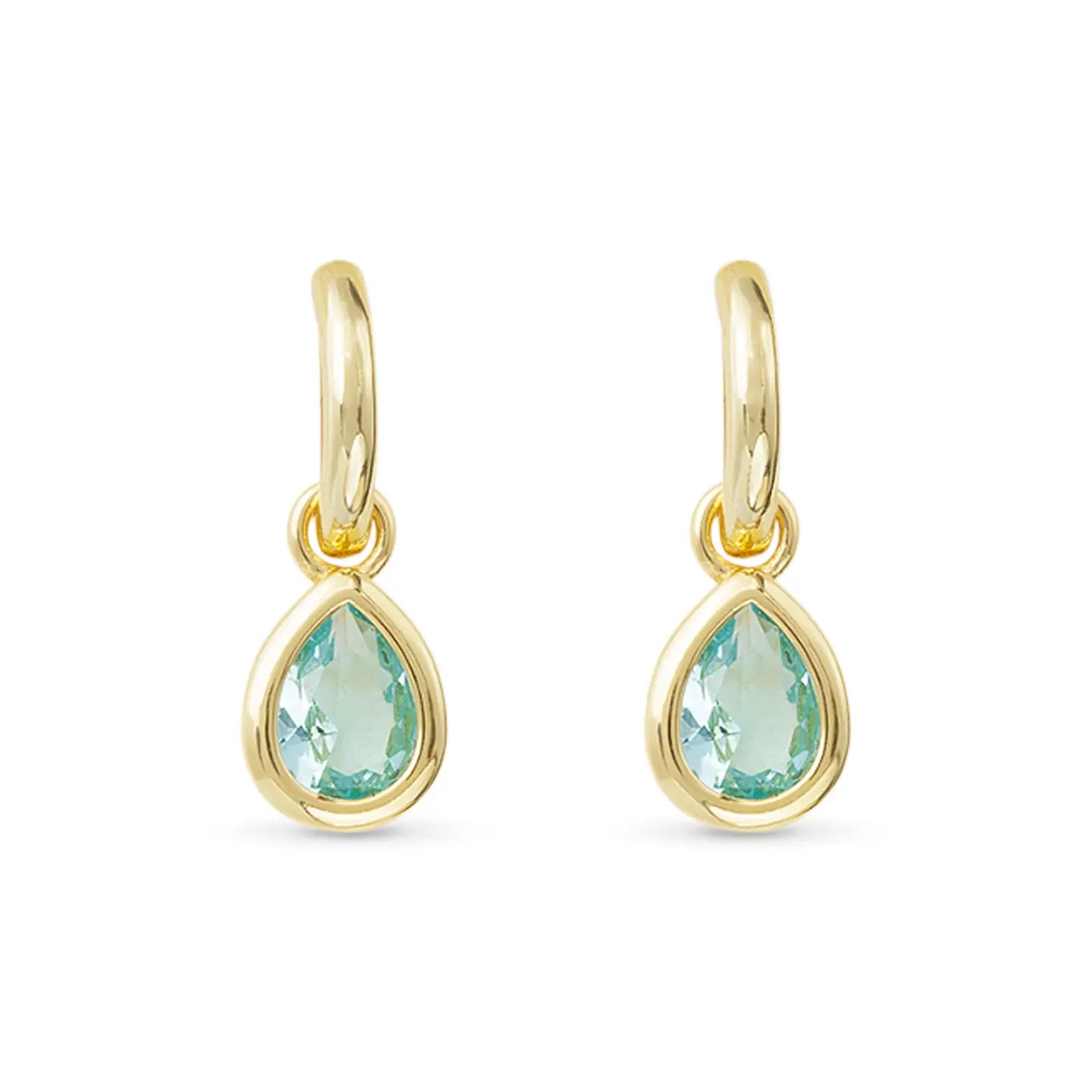 Gold Crystal Aquamarine Teardrop Earrings