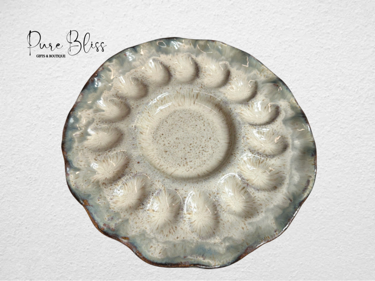 Handcrafted Egg Platter Pottery Lapis